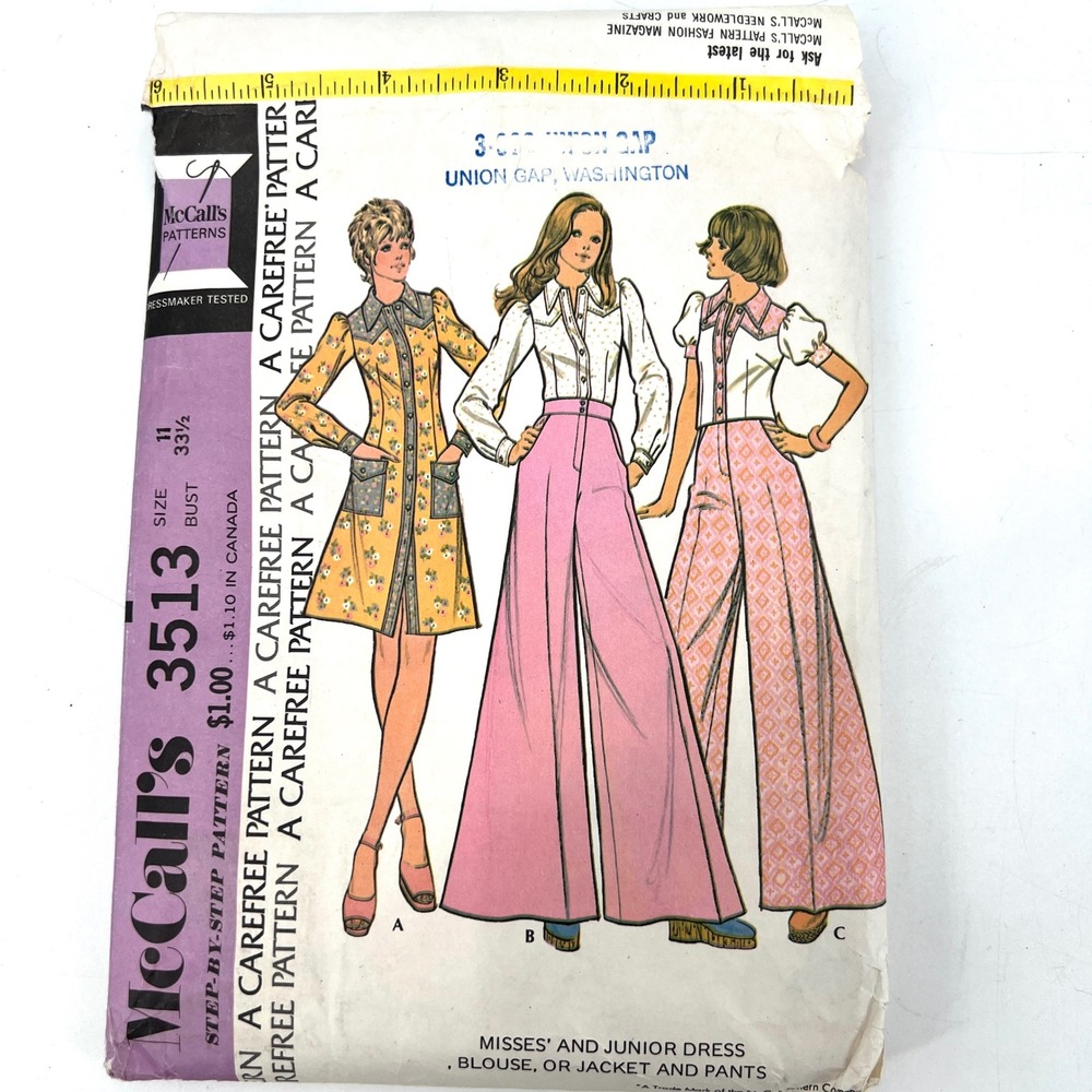 Vintage 70s Wide Leg Pants Bell Bottoms Dagger‎ Collar Groovy Retro 1970s